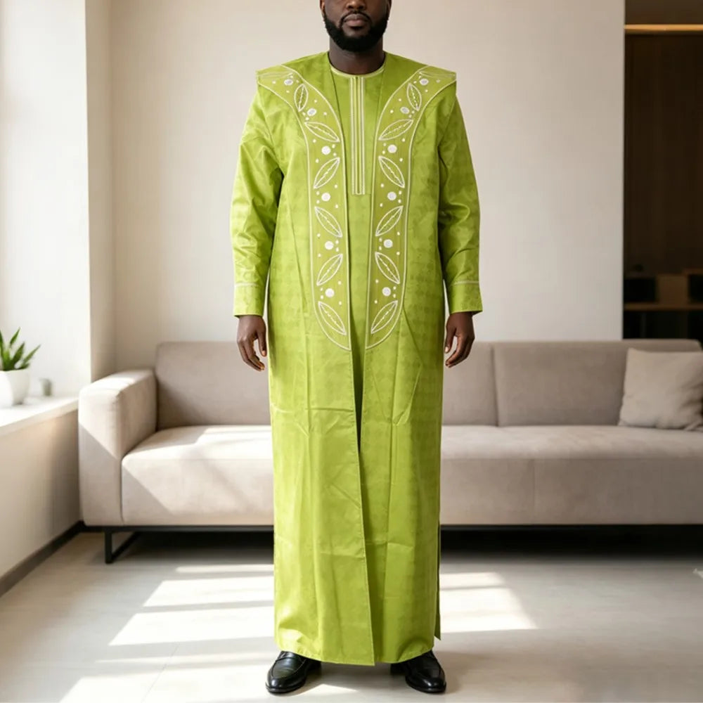 H&D 2026 Bazin Riche Embroidery Plus Size African Clothing For Man Traditional Agbada Sets Dubai Thobe Pant Wedding Party Suit
