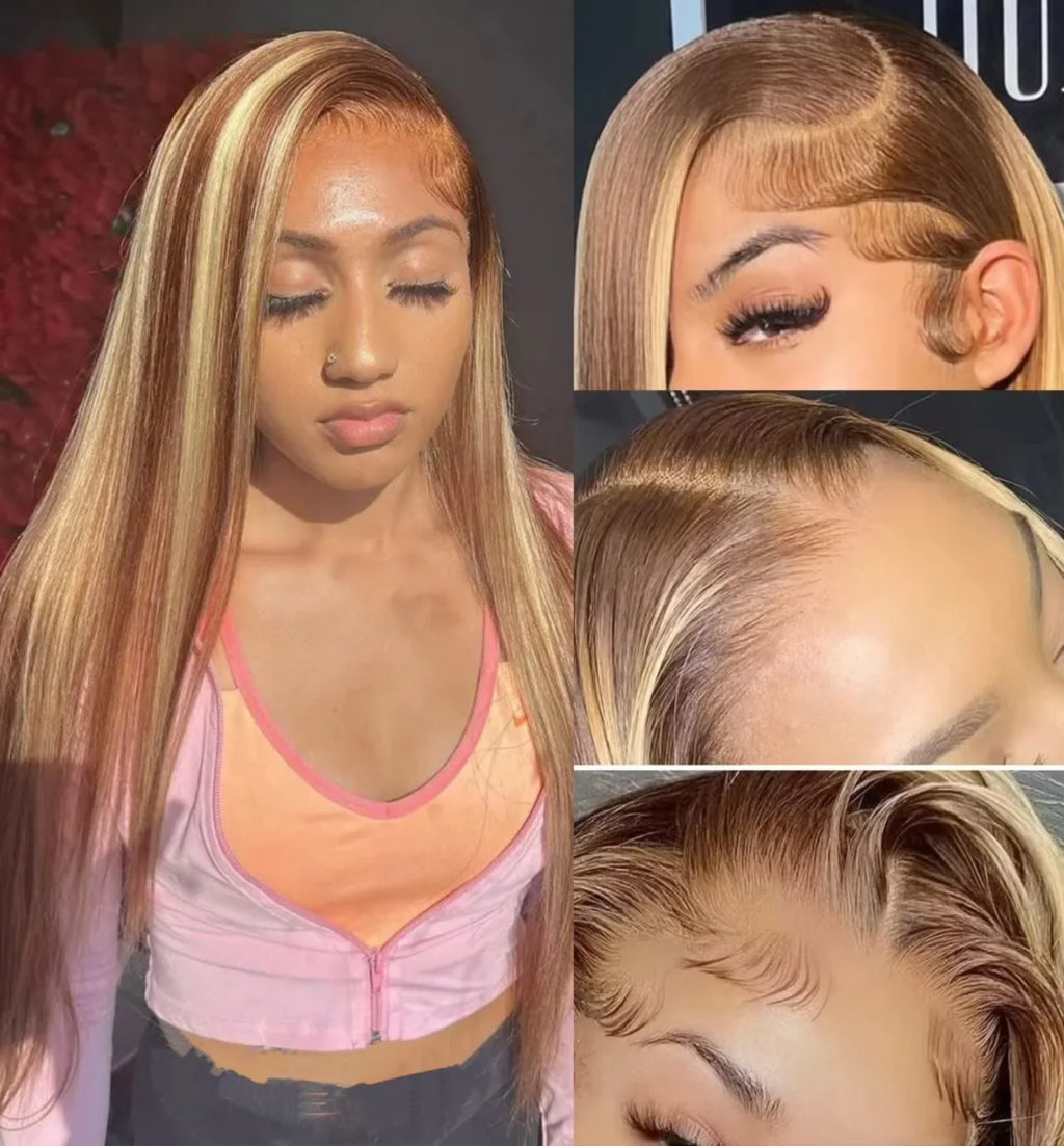 P4/27 Highlight Colored 13x4 13x6 HD Lace Frontal Wig 32 46 Inch 220 Density Remy Hair Bone Straight human Hair Wigs For Women
