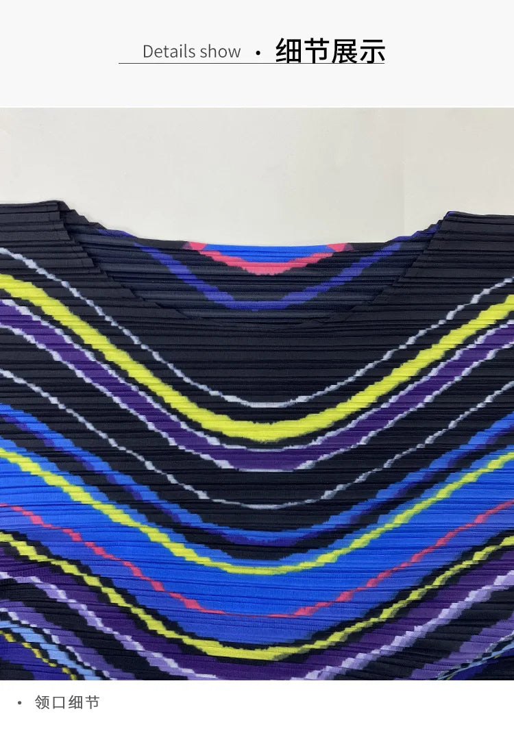 2025 Spring New Women's 2 Piece Set Miyake Pleated Top Fashion Stripe Age Reducing Suit Fashionable Matching Printed Half Skirt