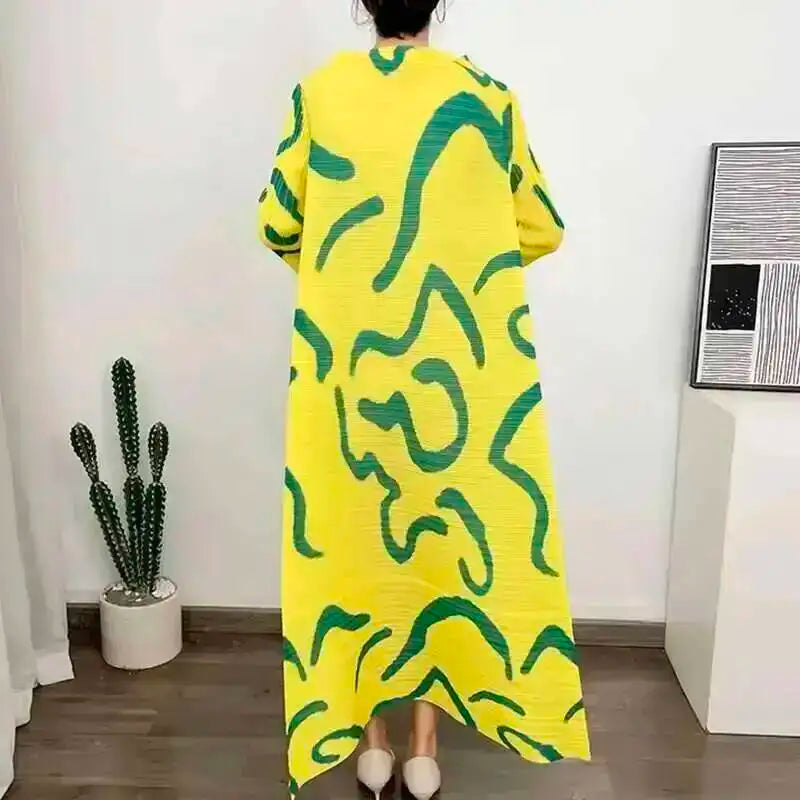 LANMREM Color Block Pleated Dress Women Loose Style Long Length Fashion Dresses Festival Clothes 2024 Spring Summer New 2DA1028