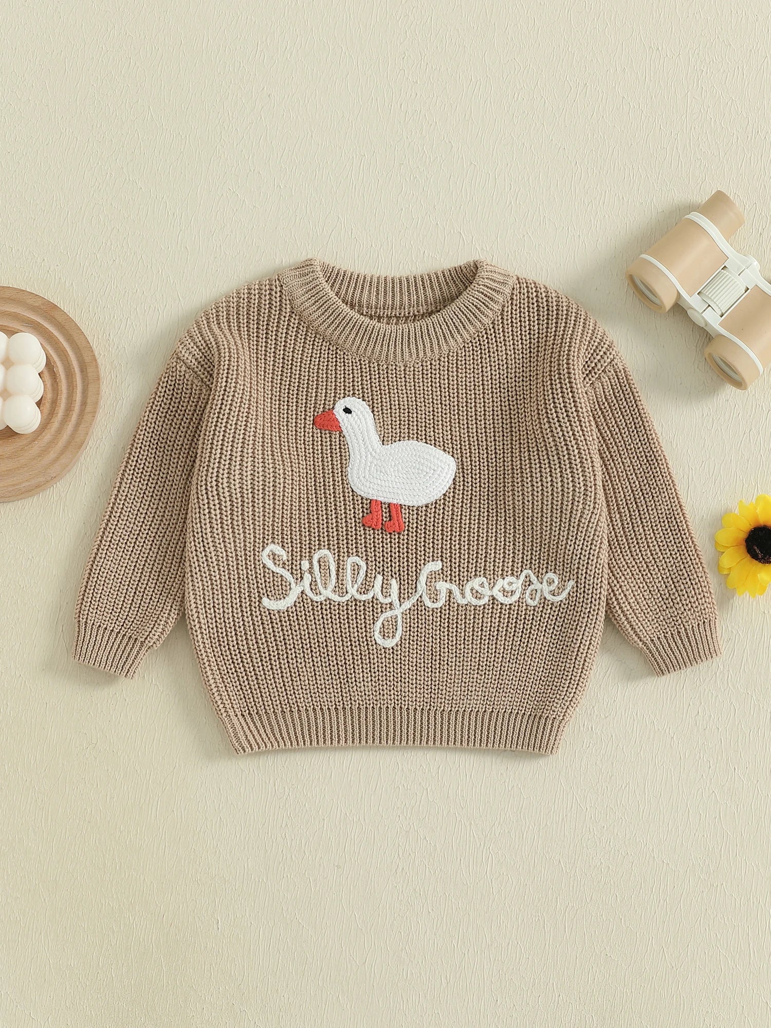 Infant Toddler Duck Sweater Cute Animal Embroidered Crewneck Long Sleeve Pullover Cozy Knit Tops for Baby Boys Girls
