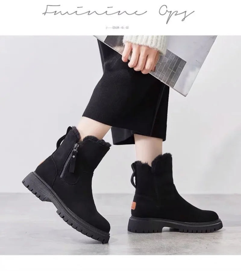 2025 Winter Women's Boots Plush Warm Snow Boots Fashion High Top Cotton Boots for Women Tassel Zipper Ankle Boot Botas De Mujer