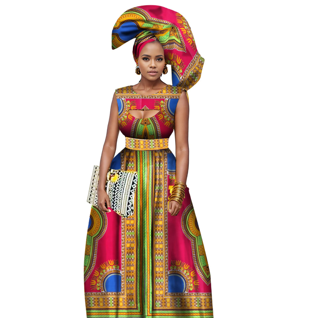 Traditional African Women Clothing African Print Wax Custom Long Dresses for Women Africa Women Clothing Dashiki Dresses WY1871