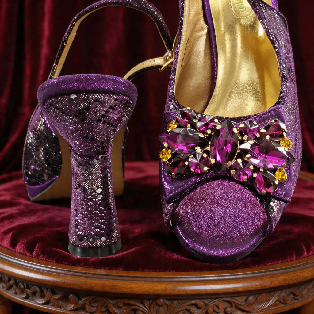 New Arrive Peep Toe Heels Bigger Size for Women 2026 Elegant Party Pink Color Diamond Pumps Italian Shoes and Bags Matching Set