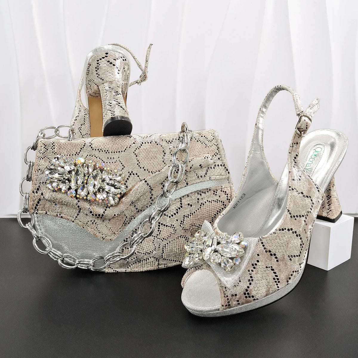 Women's Rhinestone Satin Peep-Toe Pumps
