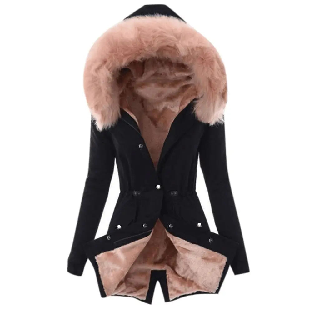 Women's Faux Fur Collar Hooded Warm Cotton Jacket