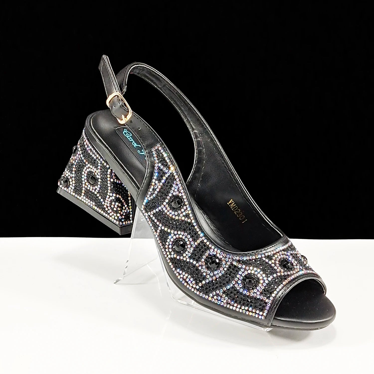 Women's Rhinestone Design Shoes and Bag Set Open Toe Comfortable Heels