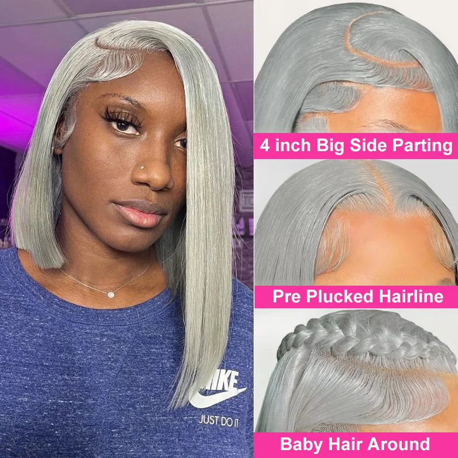 Silver Grey Bob Wig | 13×4 HD Lace Front Human Hair Wig