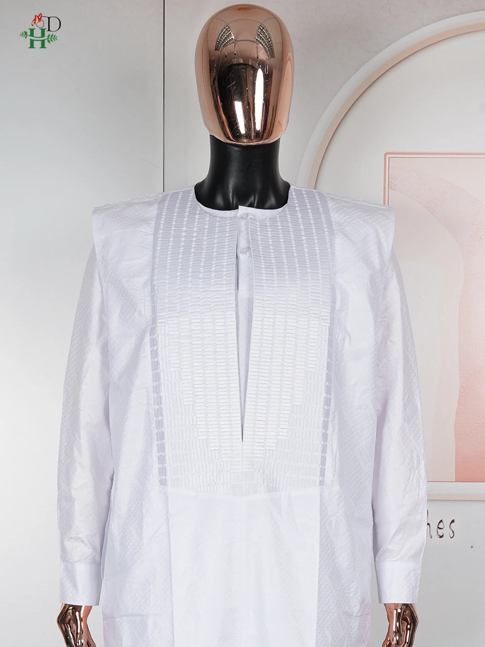 H&D African Clothing For Man Traditional Agbada Sets 3PCS Thobe Pant White Bazin Riche Embroidery Suits Wedding Party Plus Size