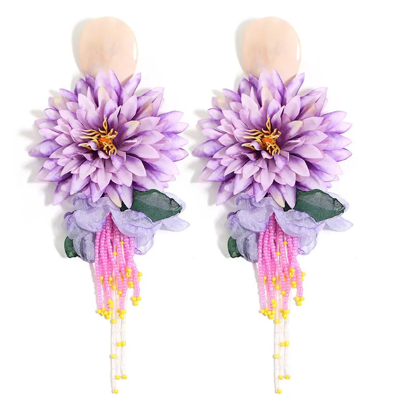 Statement Bohemian Style Simulation Dahlia Earrings For Women Girl Trendy Luxury Vintage Fairy Wedding Party Jewelry Accessoies