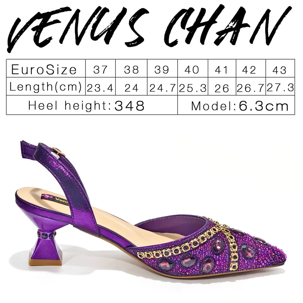 New Italian Design Blue Rhinestone High Heel Shoes & Bag Set Elegant Pointed-Toe For Women Wedding Party Evening Occasions
