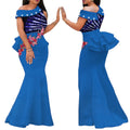 African Print Dresses for Women Riche Applique Draped Peals Long Dress Party Vestidos Traditional African Lady Clothing WY444