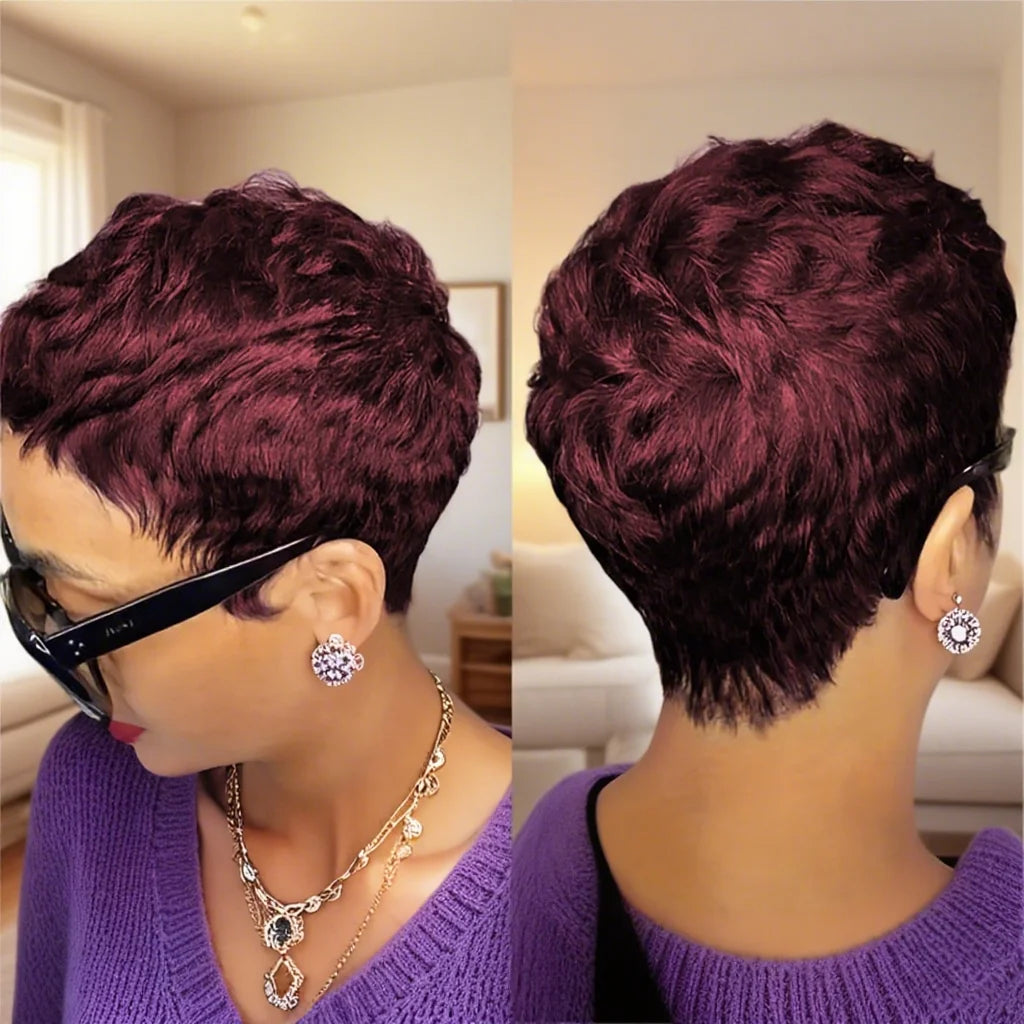 Short Pixie Cut Human Hair Wig with Bangs – 180% Density