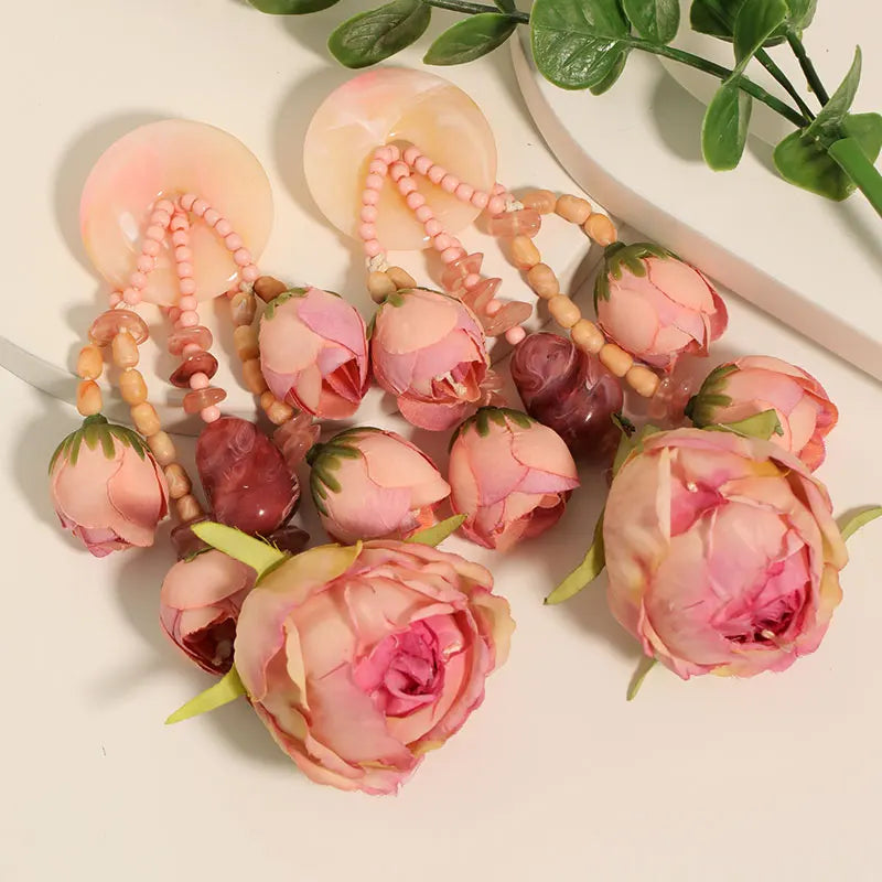 Bohemian Statement Style Rosebud Earrings For Women Trendy Luxury Vintage
