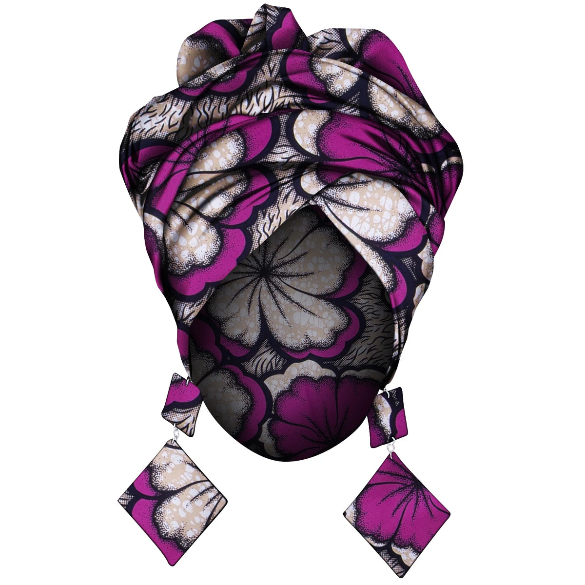 Women’s Ankara Print Head Wrap & Earring Set – Handmade | African Headscarf 60×182cm | One Size | 8 Prints