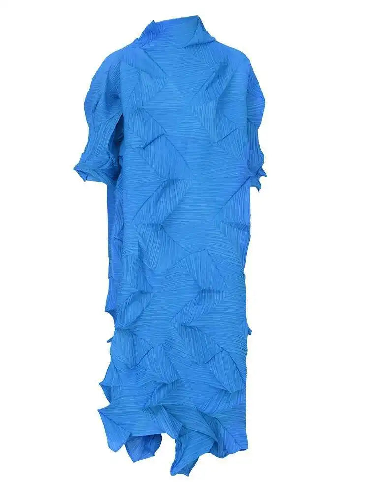 Women's Pleated Turtleneck A-Line Maxi Dress | Vintage Loose Fold Petal Sleeve | Spring 2025 | AvantBah
