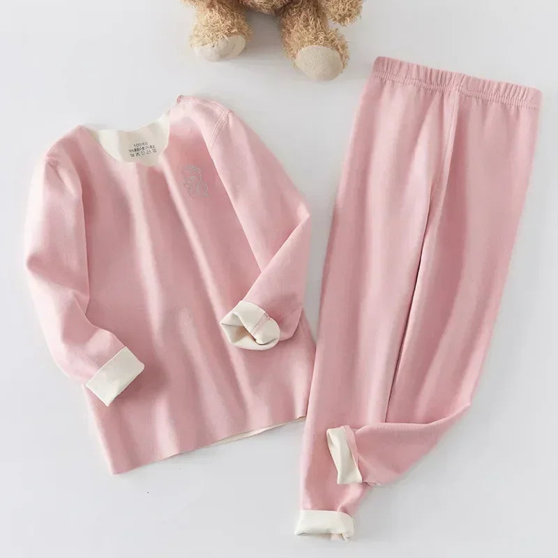 Boys Thermal Fleece Thermal Underwear 37°C Constant Temperature Warm Two-Piece Winter Pajamas Set Unisex Kids Long Johns for Ages 7-13