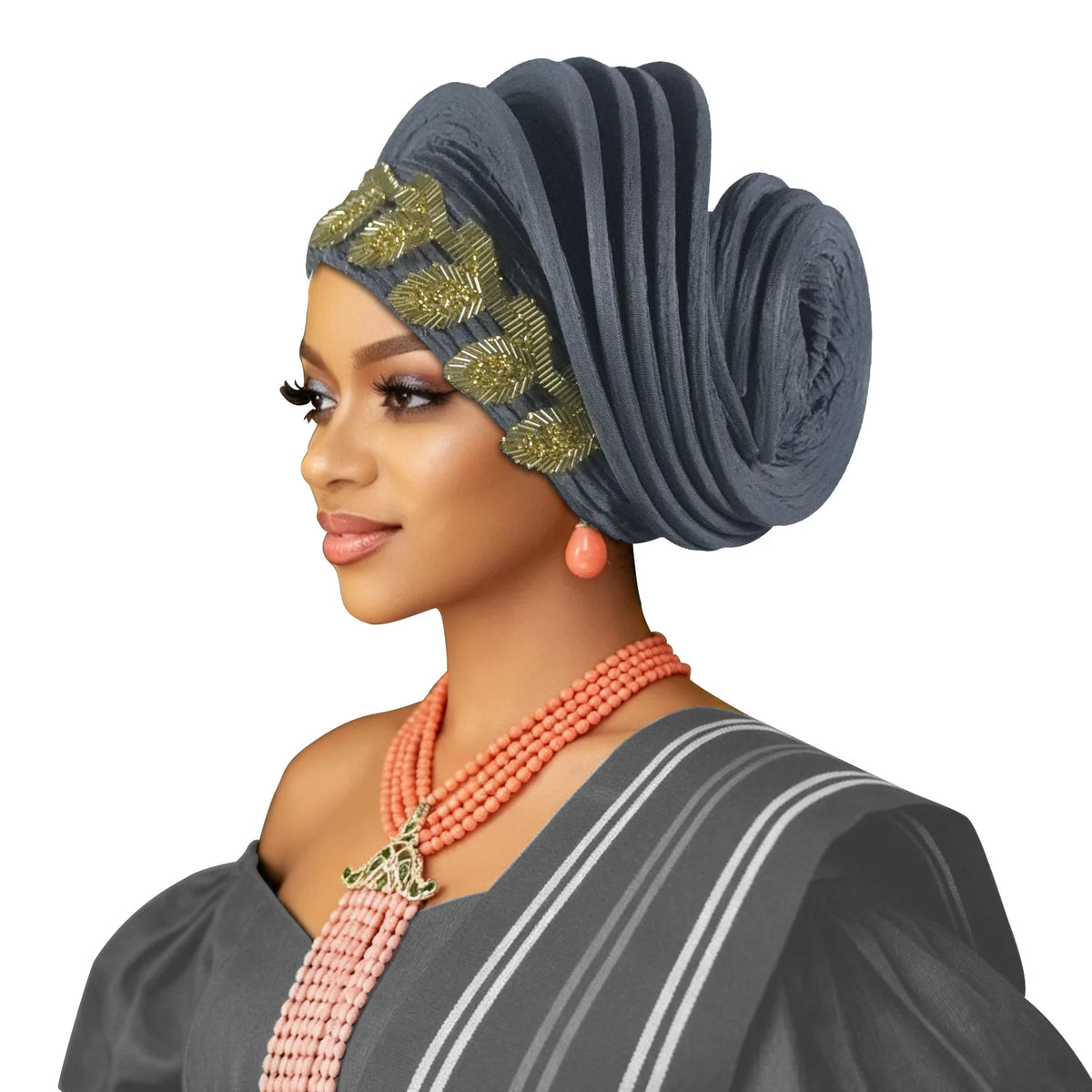 Pre-Made African Diamond Auto Gele | Nigerian Wedding Headtie Turban Cap & Head Wrap | AvantBah