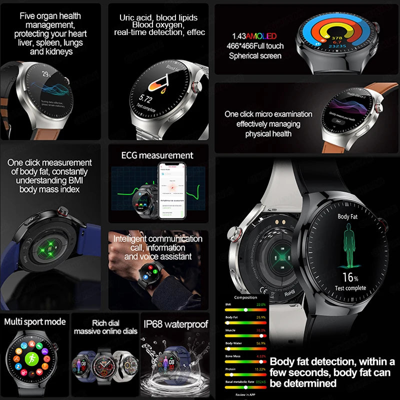 Nursing Grade Health Smartwatch | ECG+PPG Blood Lipid Uric Acid Body Temp
