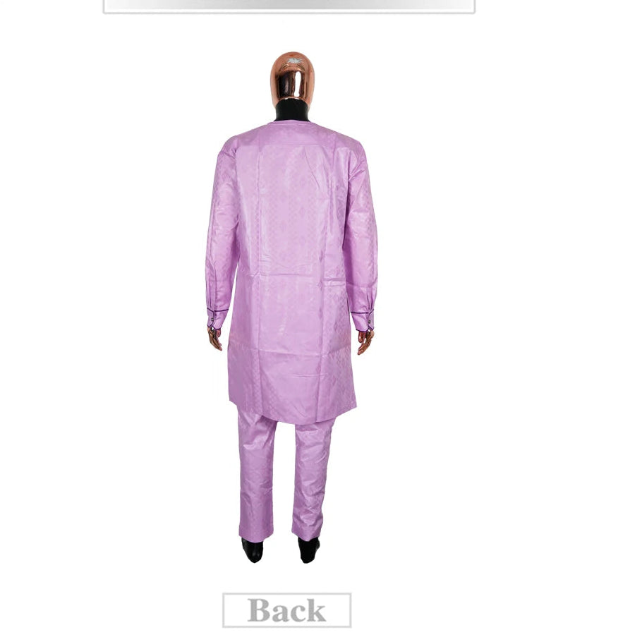 Men's African Agbada 2-Piece Set | Purple Bazin Riche Embroidery Suit | Wedding & Party