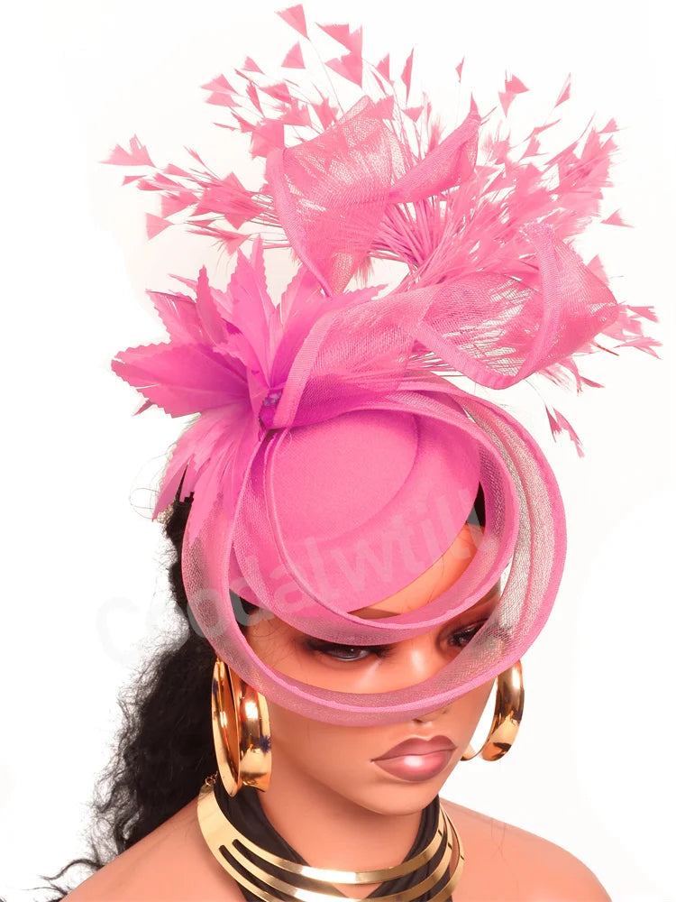 Elegant Women's Fascinator Kentucky Derbie Headwear Chapeau Cap With Feather Clips