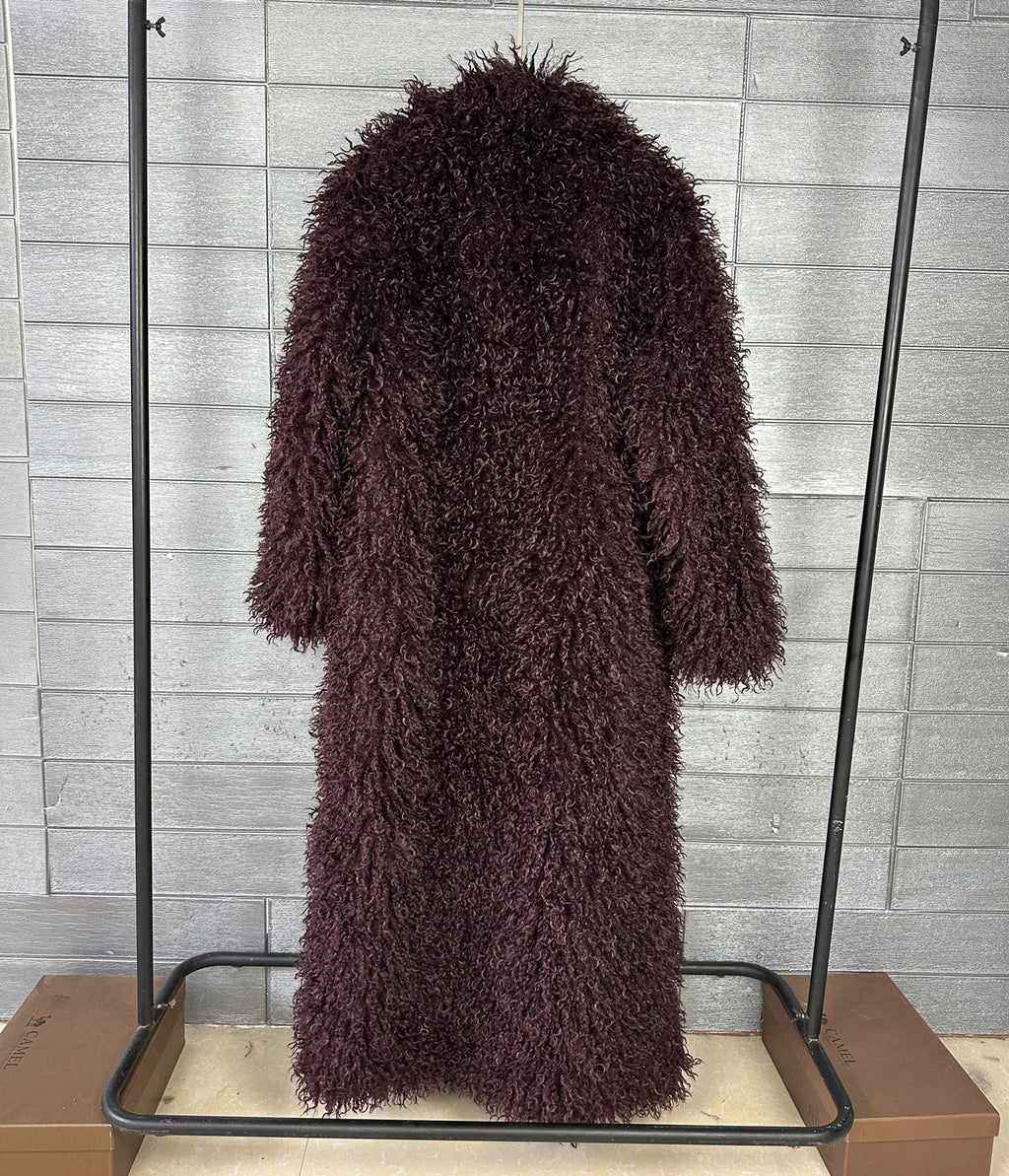 LANMREM Colorful Women's Furry Coat Rose Pink Faux Fur Coat Suit Collar Autumn Winter Thick Cardigan Long Overcoat Chic 2DB5859