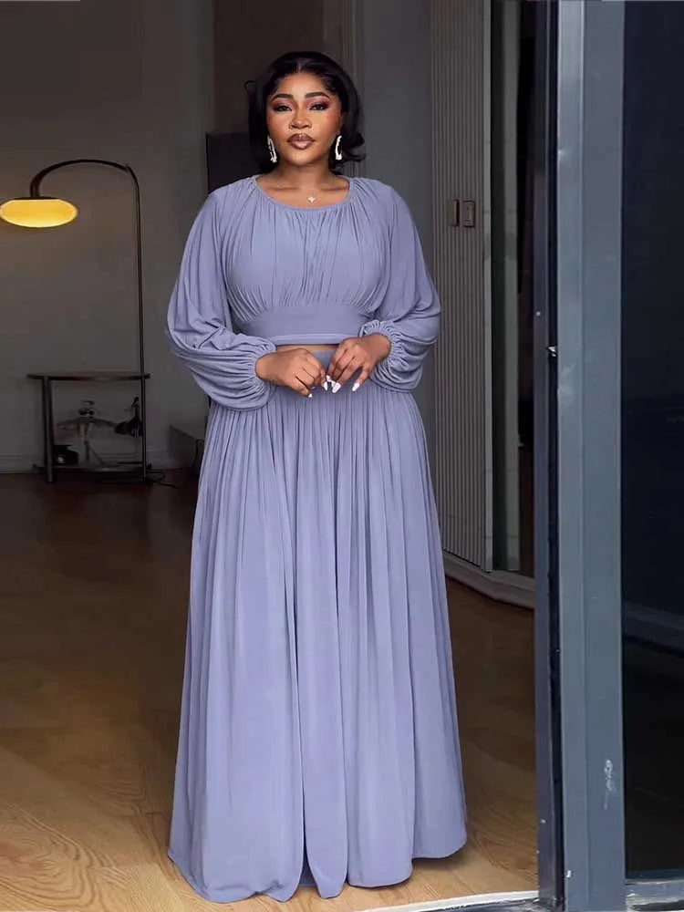 Women's Clothing Autumn 2-piece Long Sleeve Top and Long Skirt Set Casual Dress