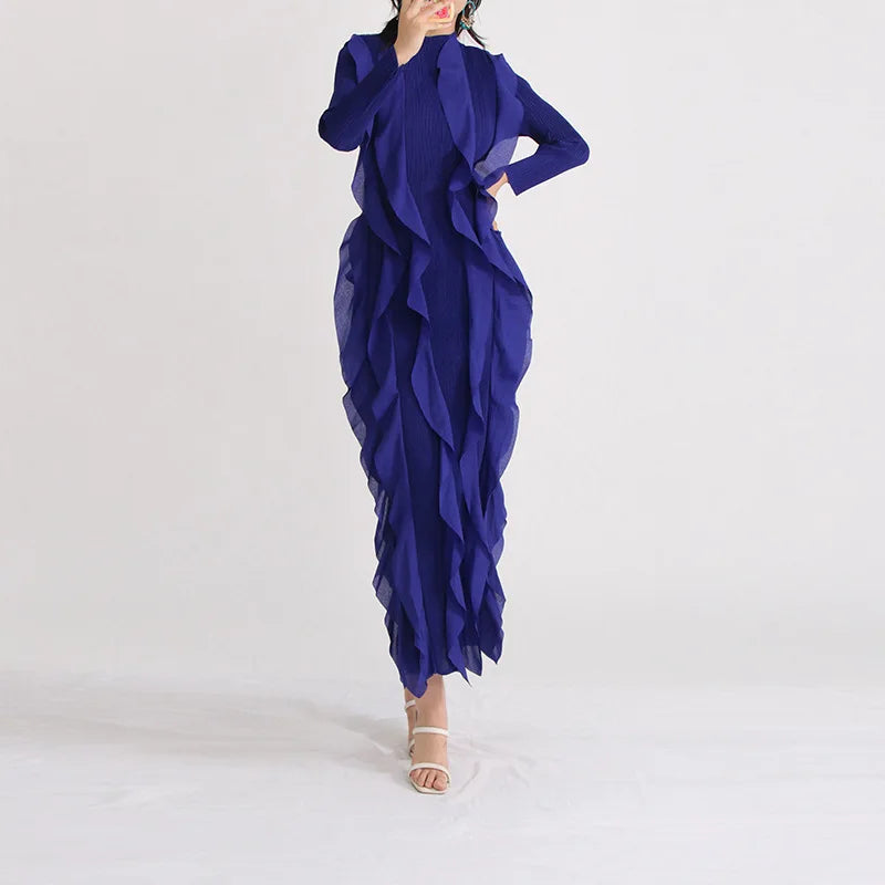Women's Pleated Half-High-Collar Midi Dress