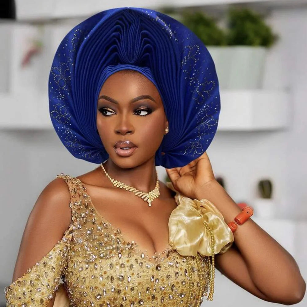 Pre-Made African Auto Gele Turban Cap | Nigerian Wedding Headpiece & Head Wrap | AvantBah