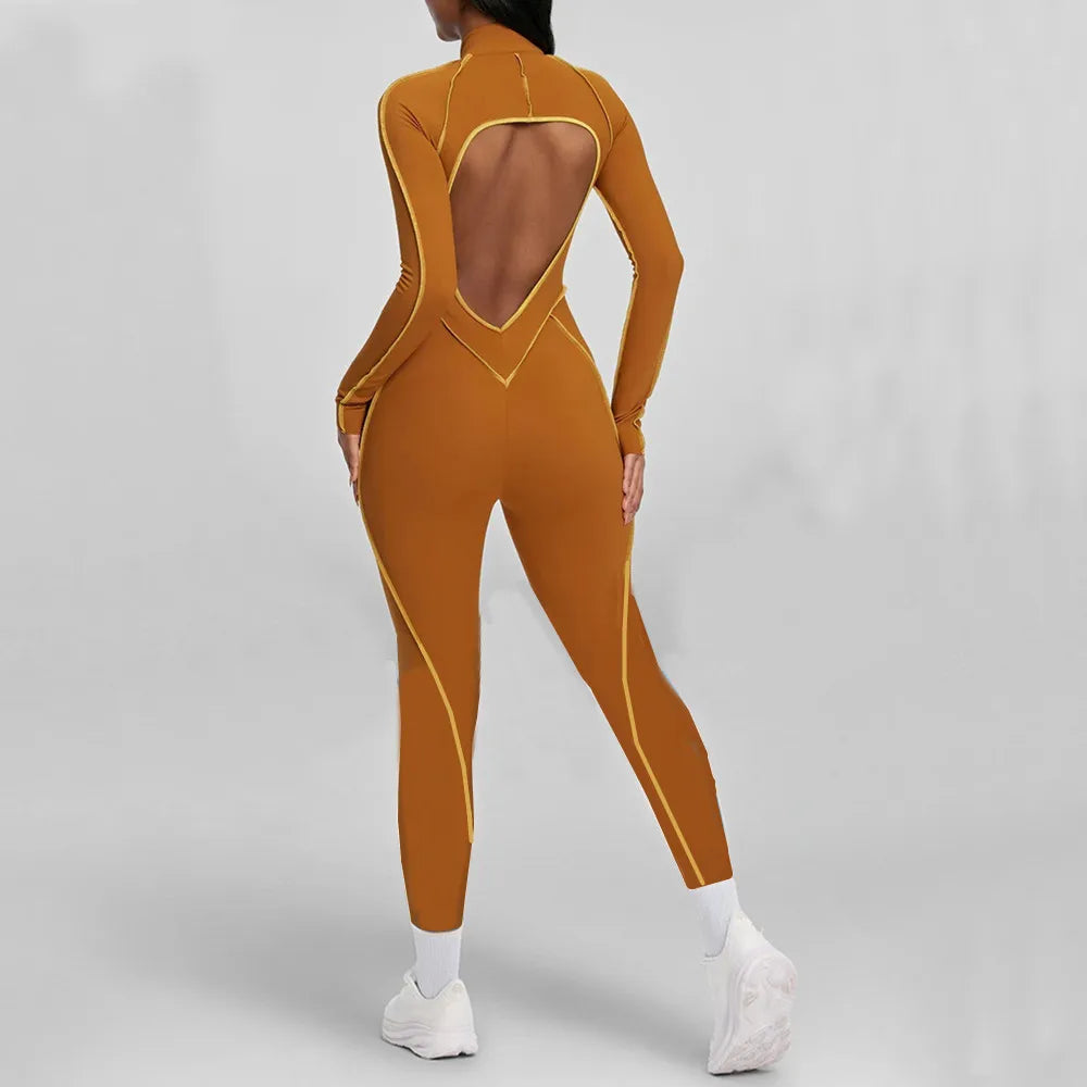 Women’s Sleeveless Yoga Jumpsuit with Open-Back Detail