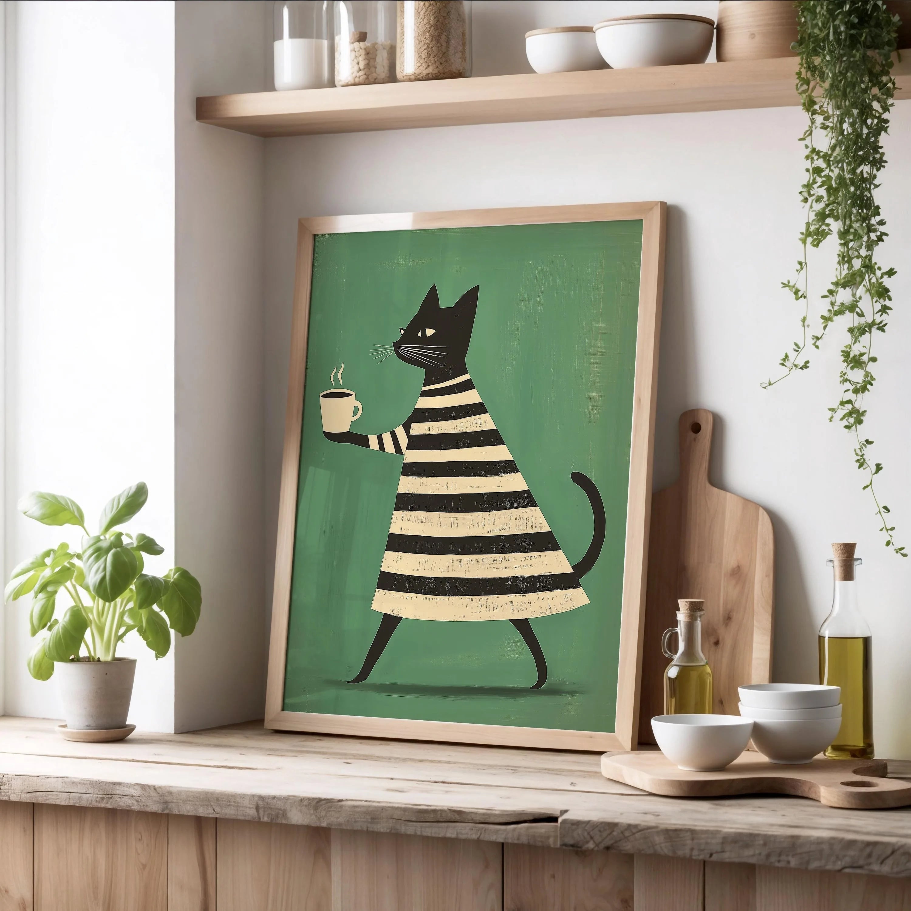 Black Cat & Dog Canvas Wall Art | Mid-Century Home Decor Gift | HotTrendyPicks