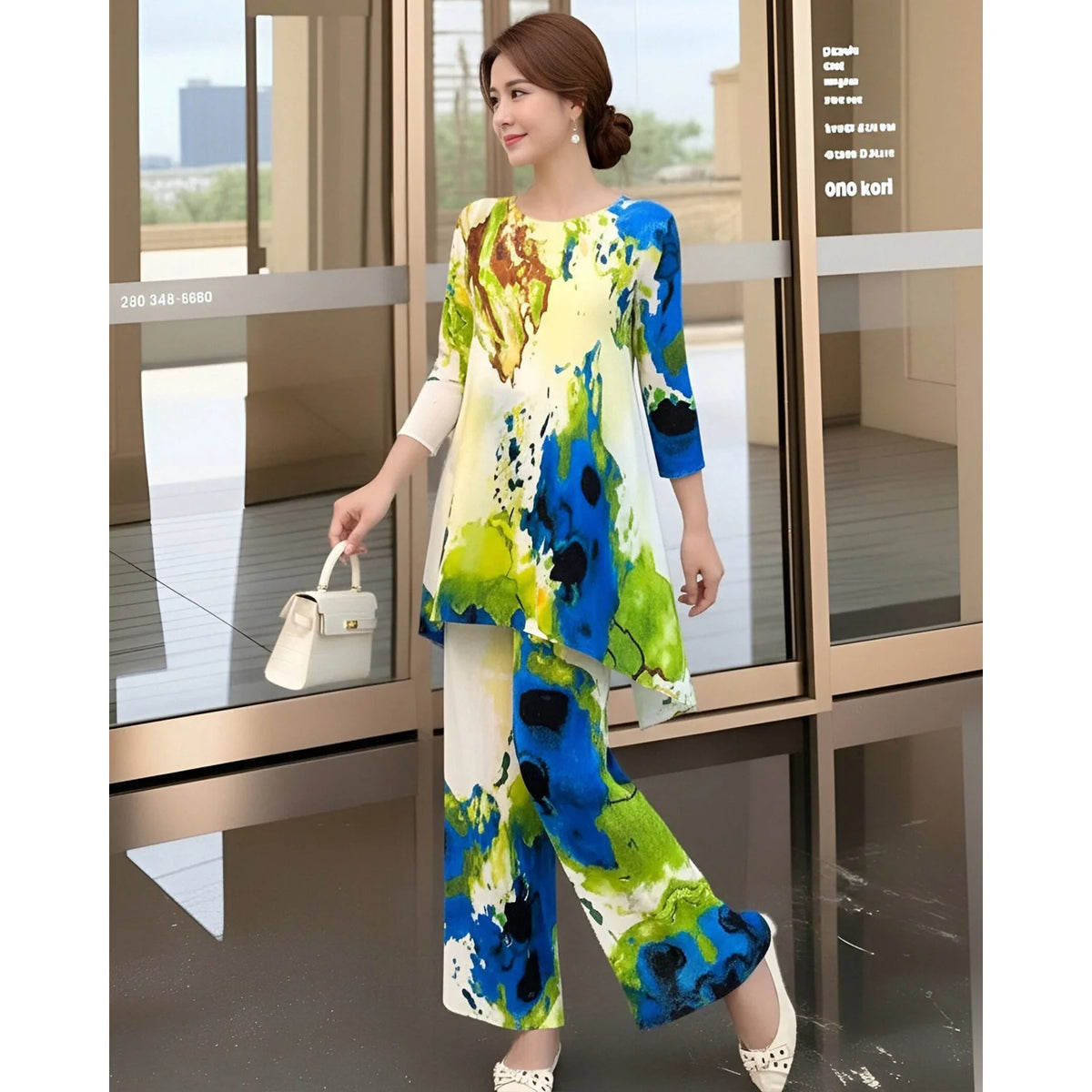 Women's Tie-Dye Two-Piece Wide-Leg Trousers Set