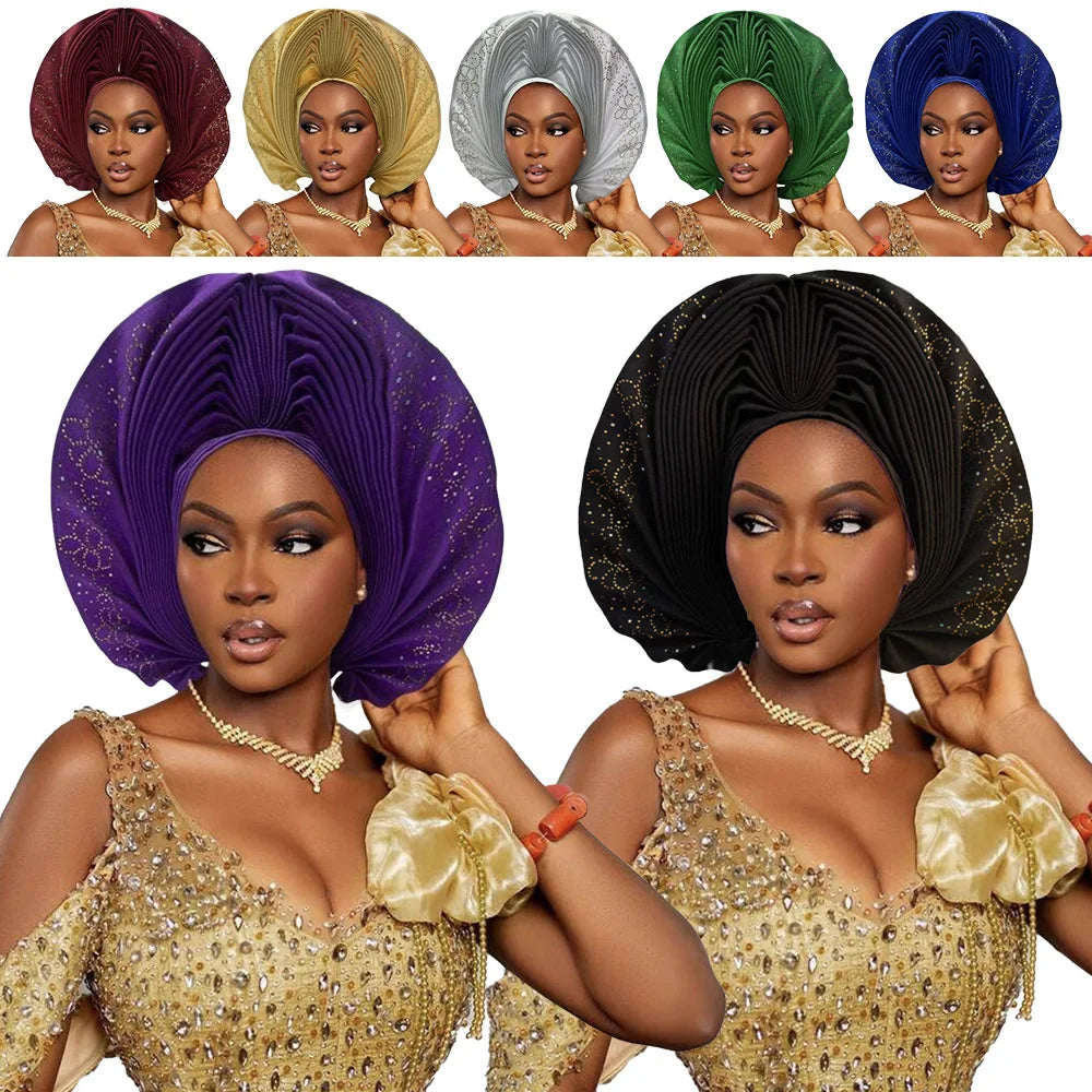 Pre-Made African Auto Gele Turban Cap | Nigerian Wedding Headpiece & Head Wrap | AvantBah