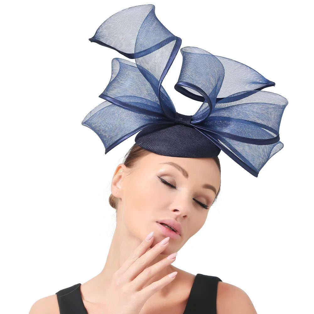 2025 New Fascinators Hat Beige Bowknot Light Blue Cocktail Fedoras Derby Accessory Headbands Lady Chuch Headpiece Headwear