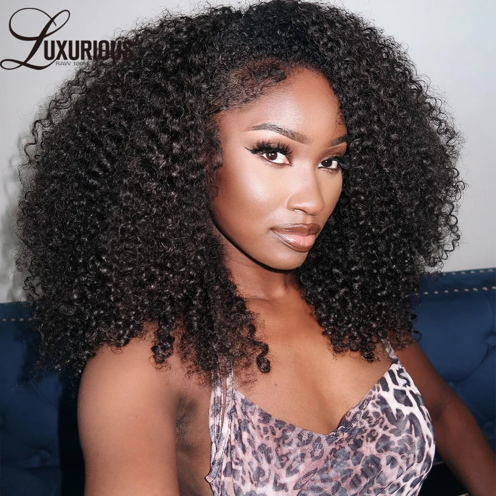 Péruvienne 4C Blend Edges Afro Kinky Curly Perruque Lace Frontale Complète 360 Cheveux Humains 100% 13x4 Perruques Lace Frontales Cheveux Humains Bye-Bye Knots 250%