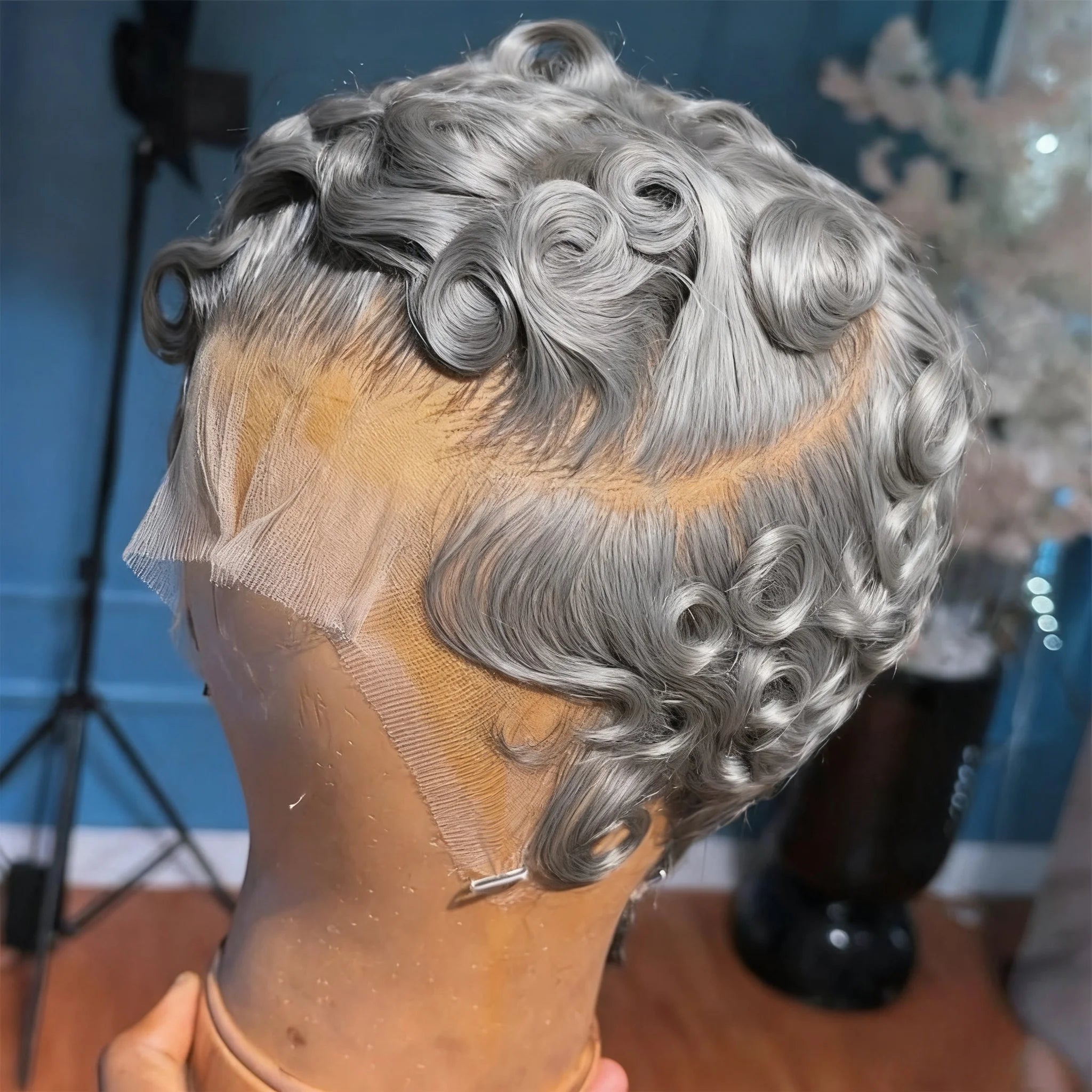 gray 613# Short Pixie Cut Lace Front Wigs 13x4 Human Hair Curly Lace Wig Side Part Pre Plucked with Baby Hair Natural Color Braz