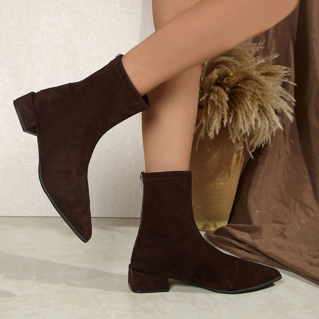 Winter Comfortable Square Heel Zipper Plus Size Work Boots Fashionable New Pointed Suede Sexy Casual Riding Boots for Women