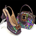 Elegant Women Heels for Peep Toe Good Material Design Rhinestone Fuchsia Sandals Italian Shoes and Bags