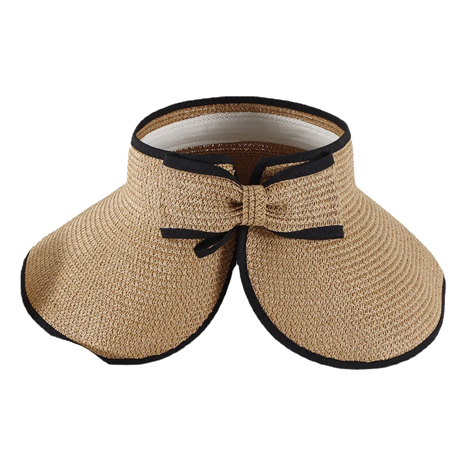 Summer Beach Sun Hat For Women Portable Folding Wide Brimmed Straw Hat Fashion Bow Shaped Hollow Top Straw Hat Girls Bucket Hats