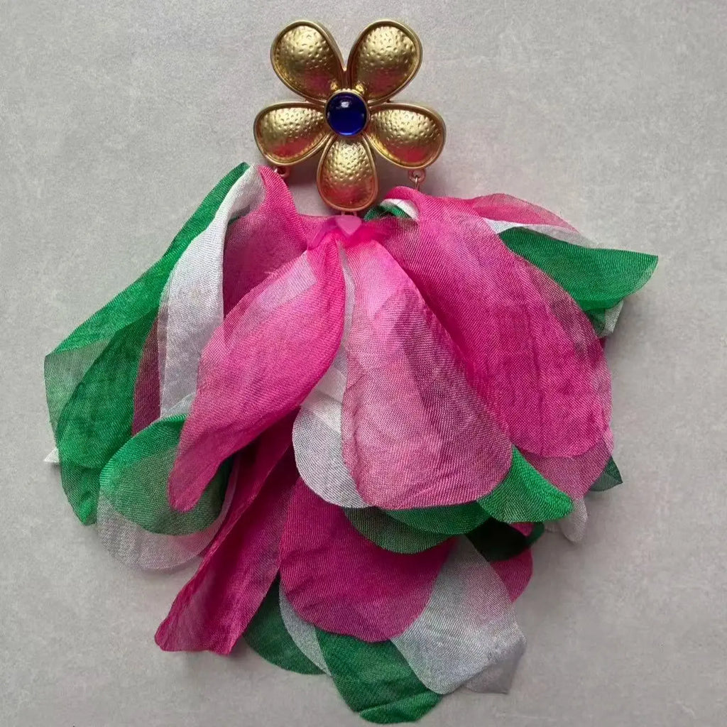 Bohemian Leaves Tassels Big Flower Dangle Earrings For Women Girl Trendy Luxury Vintage Fairy Wedding Party Jewelry