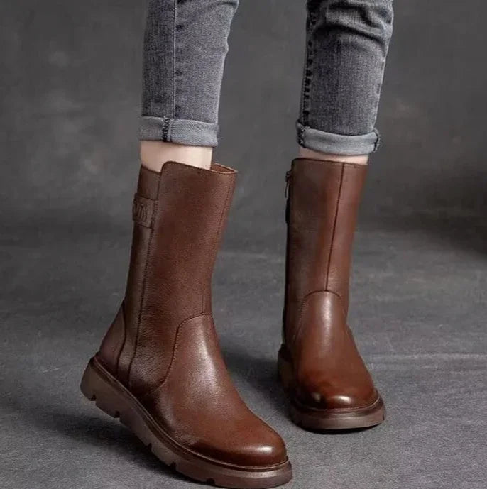 Mid Calf Shoes Woman New In Elegant With Low Heels Half High Boots for Women Large Size Warm Designer Luxury Quality Cosplay Pu