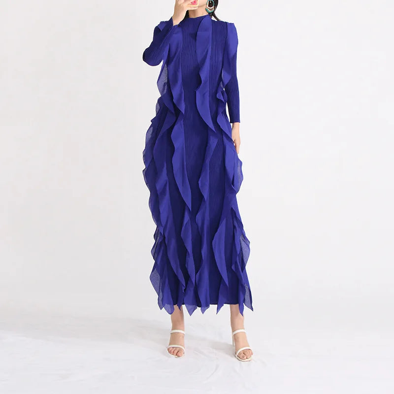 Women's Pleated Half-High-Collar Midi Dress