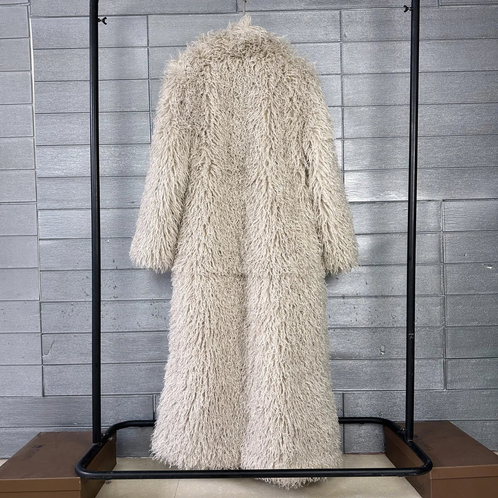 LANMREM Colorful Women's Furry Coat Rose Pink Faux Fur Coat Suit Collar Autumn Winter Thick Cardigan Long Overcoat Chic 2DB5859