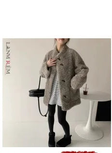 LANMREM Colorful Women's Furry Coat Rose Pink Faux Fur Coat Suit Collar Autumn Winter Thick Cardigan Long Overcoat Chic 2DB5859