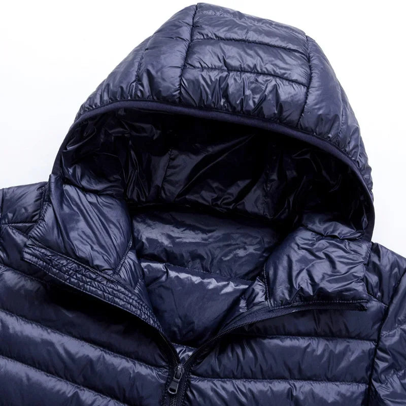 Plus Size Schinteon Men White Duck Down Jacket Ultra Light Thin Casual Coat Outerwear with Hood New Arrival Winter Autumn