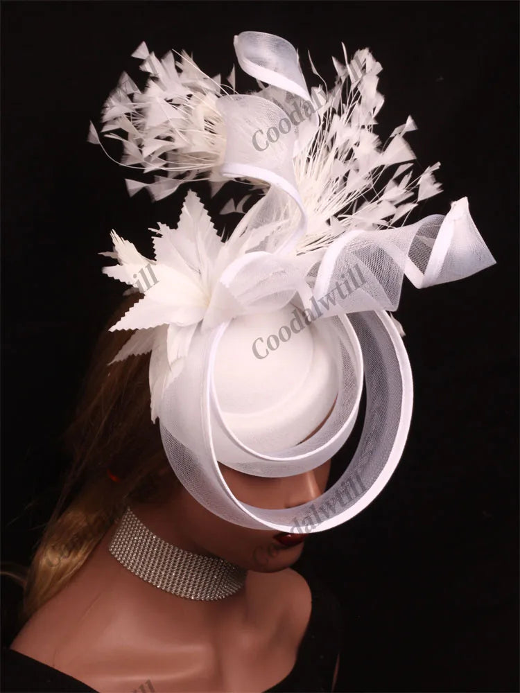 Elegant Women's Fascinator Kentucky Derbie Headwear Chapeau Cap With Feather Clips
