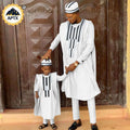 Tenue assortie africaine pour la famille en Bazin Riche, ensembles musulmans, vêtements Dashiki père et fils, robe Agbada, chemise et pantalon, chapeau Y23F001