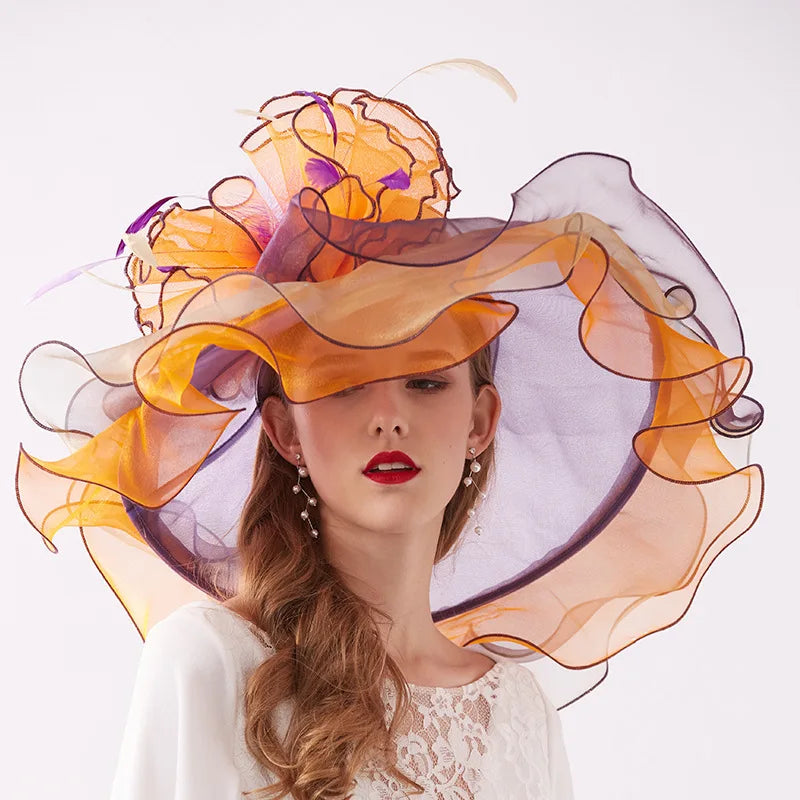 Organza Wide Brim Church Hat | Detachable Flower Fascinator
