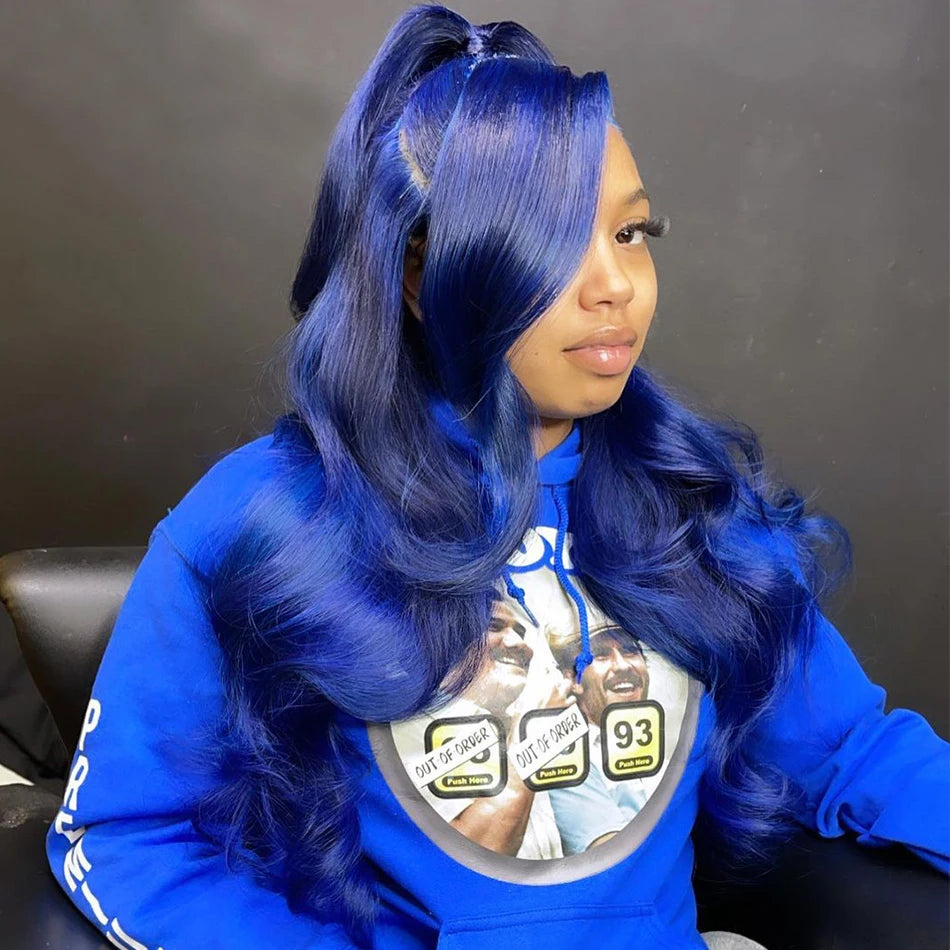 Royal Blue Colored Lace Front Wigs 13x4 Body Wave Brazilian Transparent Lace Frontal Wigs Human Hair Pre Plucked