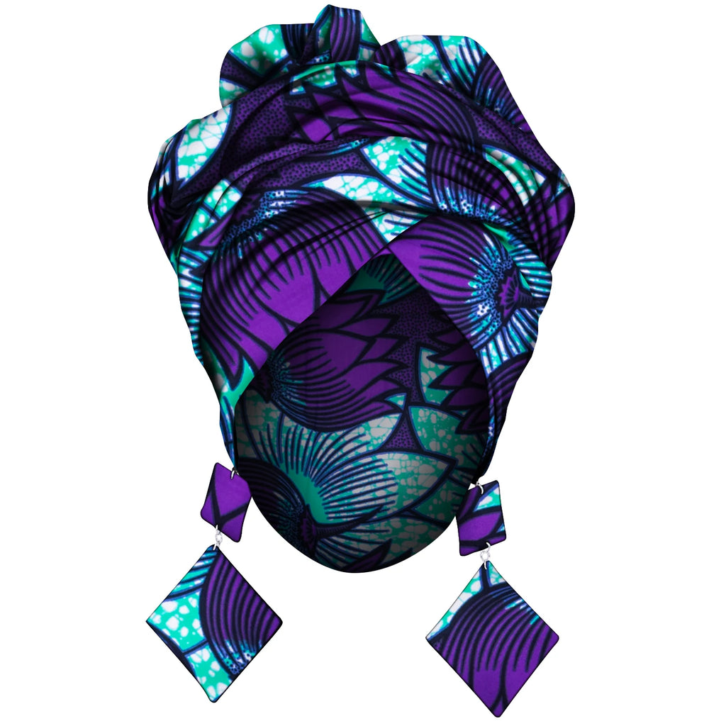African Fashion Style Headscarf Earring for Women Handmade Ankara Print Women Ear Wear and Head Wrap 2 Pieces Wyb880